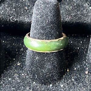 14K Yellow Gold Nephrite Scalloped Wedding Band Ring Size 7.75